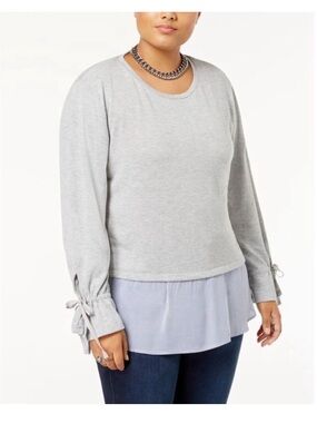 Derek Heart Heather Gray Layered-Look Long Sleeve Top with Striped Hem